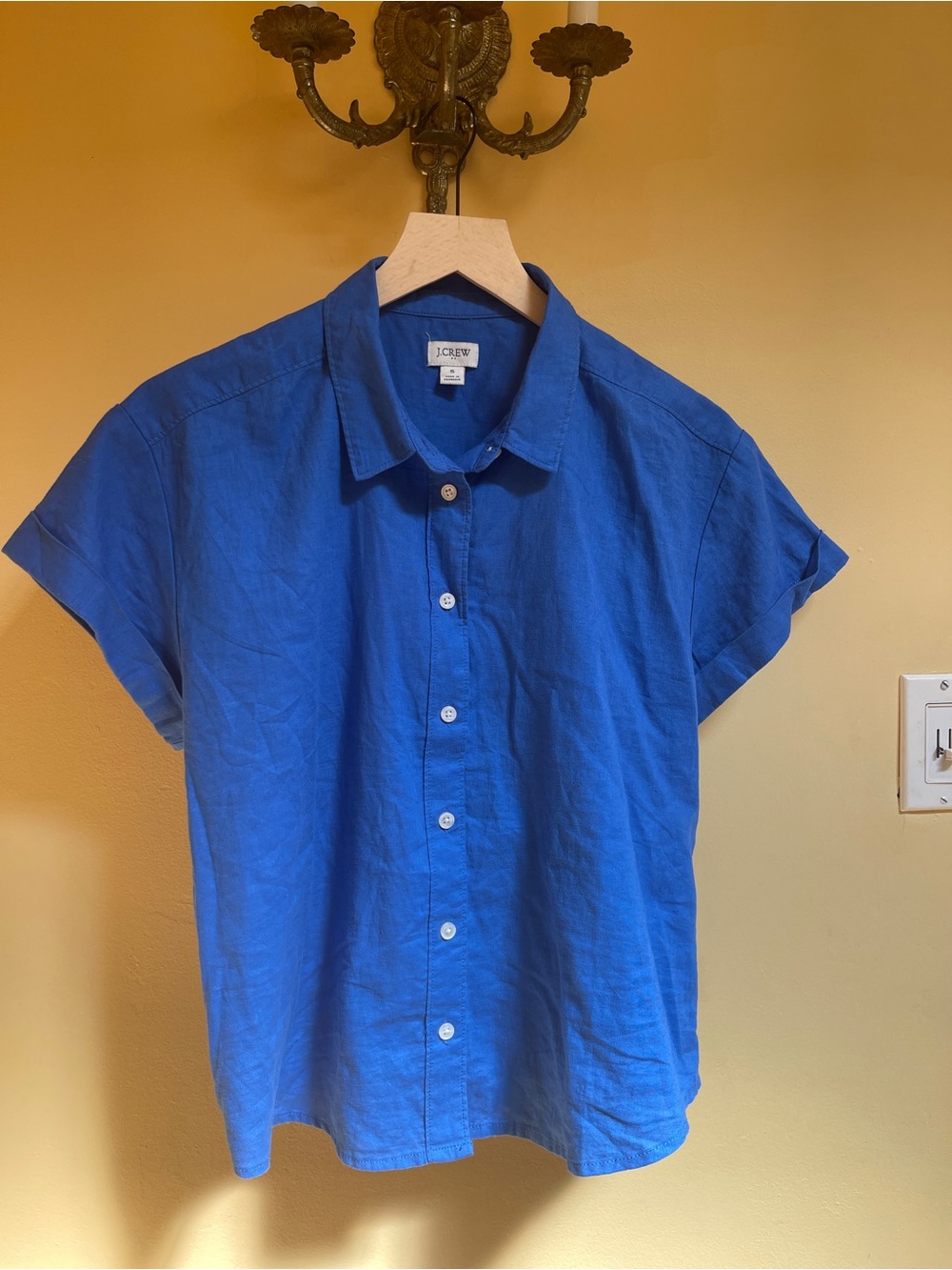 J. Crew Women's Short-Sleeve Button-Up Blouse in Bright Blue
